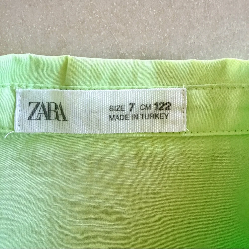 Zara Girls Lime Green Knotted Button Front Shirt Blouse Size 7 Short Sleeve Top